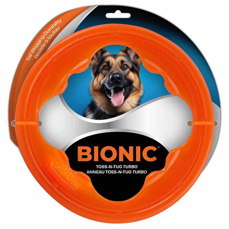 Bionic toss-n-tug turbo - drijvend werp- en trekspeelgoed met handgrepen - sterk rubber - 23cm - oranje m