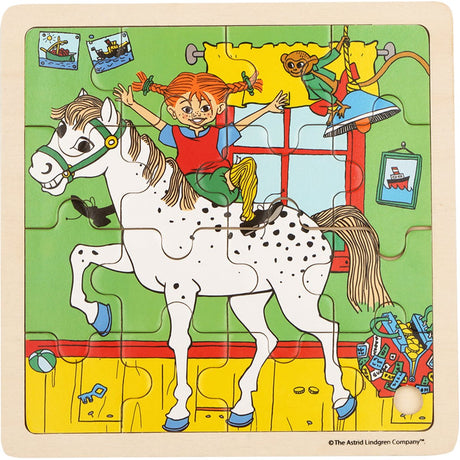 Barbo toys - pippi langkous houten puzzel paard 16 stukjes - ontworpen in denemarken - educatieve houten legpuzzel - puzzel voor jongens en meisjes - multicolor - vanaf 2 jaar
