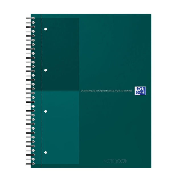 Oxford international notebook a4+ gelijnd 4 gaats 80 vel stevige kartonnen kaft 30 jaar groen