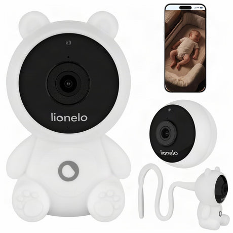 Lionelo babyline smart 2.0 babyfoon met camera – wifi babycamera met app – full hd 1080p – bewegings- huildetectie – nachtzicht – tweerichtingsaudio – witte ruis – temperatuursensor – berenhoes – microsd 128 gb