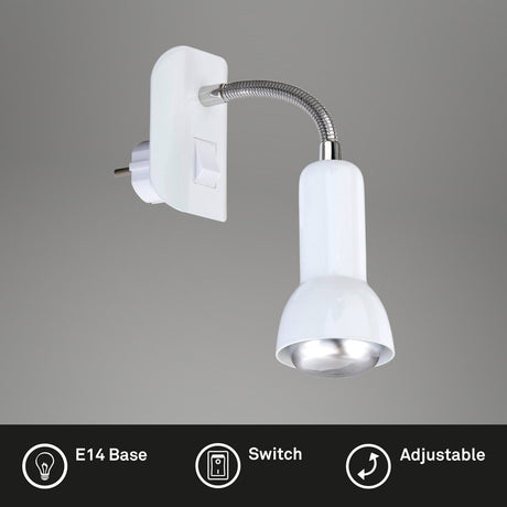 Briloner paku - stekkerlamp - stopcontact lamp - stekkerspot flexibel - nachtlampje stopcontact - plug-in lamp - excl. e14 - wit