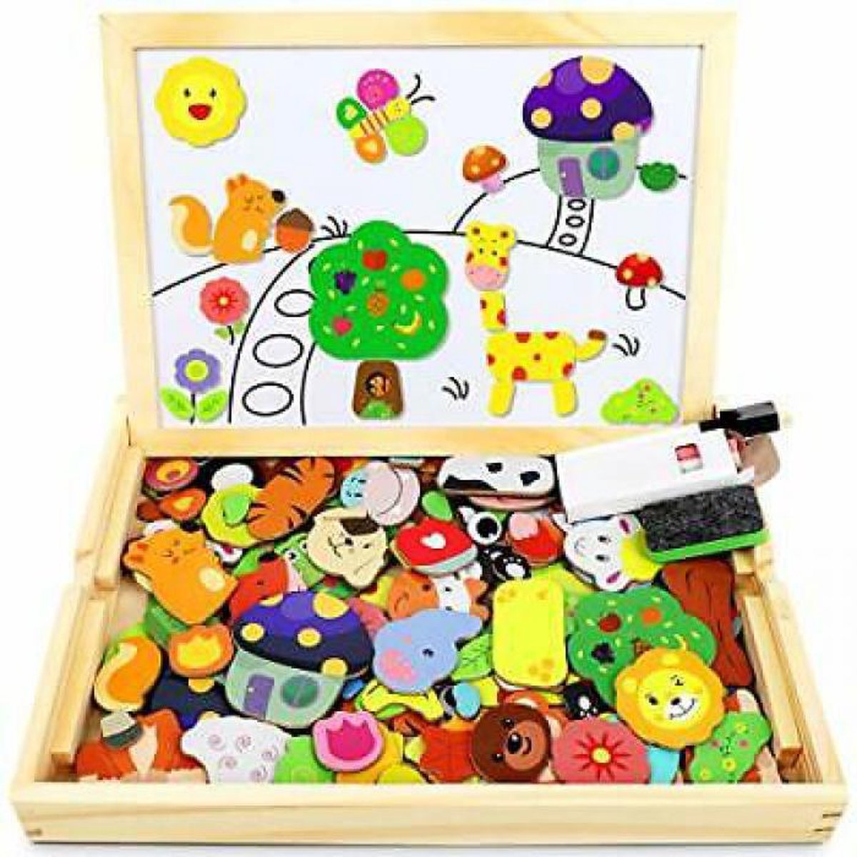 Bino mertens tomy magneetbord en krijtbord met magnetische puzzel 102-delig bino