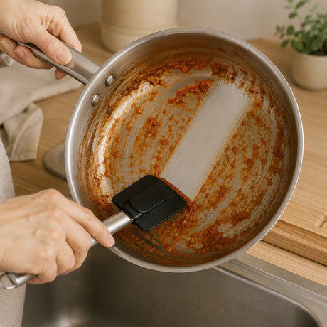Alpina | pottenlikker | pannenlikker - zilver zwart - rvs siliconen - 24 cm - keukengerei spatel - stevig - hittebestendig keukengereedschap - vaatwasserbestendig | spatula