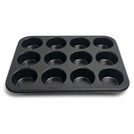 Merkloos sans marque kozie muffinvorm voor 12 muffins – pfas-vrij – anti-aanbak bakvorm – cupcakevorm – metaal – antraciet