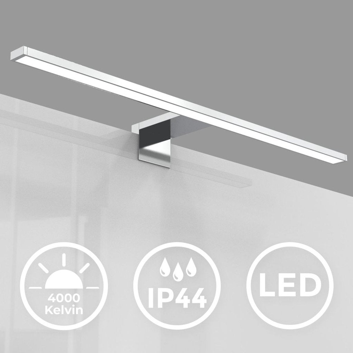 B.k.licht - led spiegellamp - wandlamp met chroom kleur - badkamerverlichting - l:60cm - ip44 - 4.000k - 8w