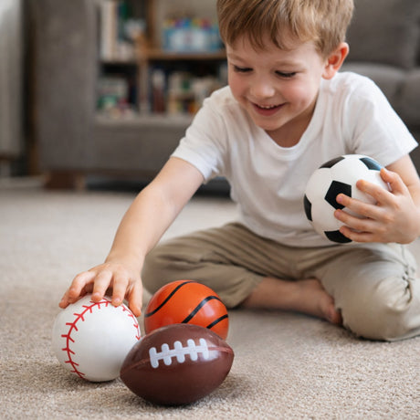 Eddy toys stuiterende sportballen - set van 4 stuks - rubber - voetbal, basketbal, honkbal en football design - ø 3,5 cm - geschikt voor kinderen vanaf 3 jaar - meerkleurig