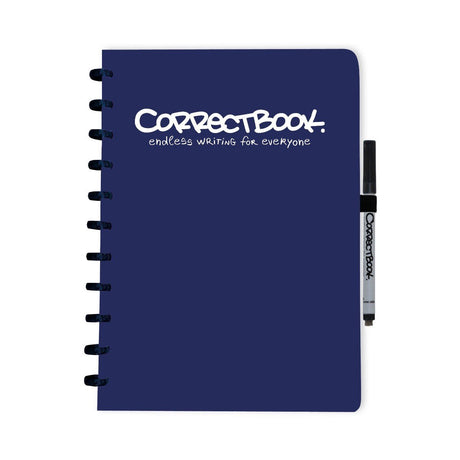 Correctbook a4 uitwisbaar notitieboek – herbruikbaar schrift – midnight blue – blanco – inclusief pen wisdoekje – aanvulbaar met extra pagina’s