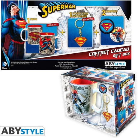 Abystyle dc comics superman - geschenkset - mok, sleutelhanger, badges