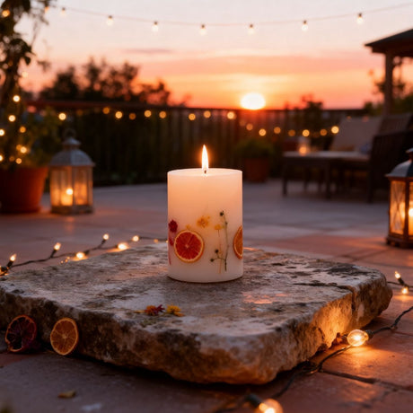 Arti casa led kaars met gedroogde bloemen - sfeervolle decoratie voor in huis - werkt op 2xaa batterijen - veilig en vlamloos alternatief voor een echte kaars - afmeting ø7,5x10cm - kleur wit