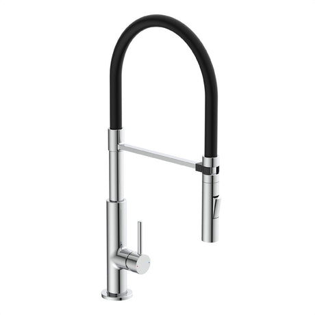 Schütte stilo design keukenkraan - mengkraan - hoge, draaibare uitloop - uittrekbare mousseur - zijdelingse greep - soft-touch slang, chroom zwart