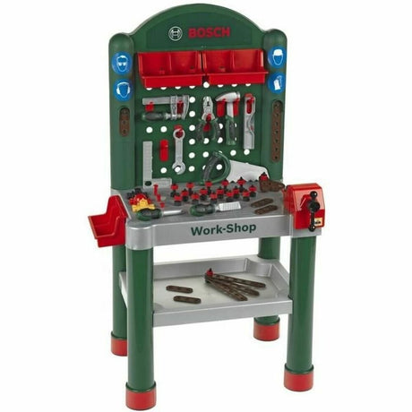 Klein toys bosch mini multifunctionele speelgoed werkbank – met 79 accessoires – werkblad met leerfunctie – donkergroen