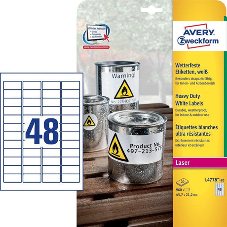 Avery ultra-sterke witte etiketten formaat 457 x 212 mm (b x h) 960 stuks 48 per blad