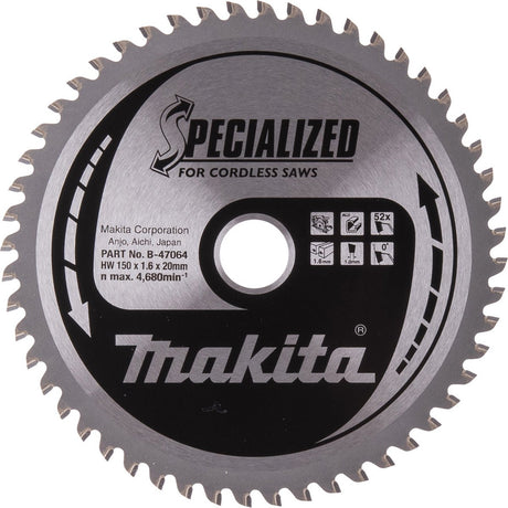 Makita ø 150mm asgat 20mm 52t cirkelzaagblad voor aluminium | specialized - b-47064