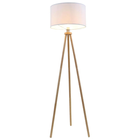 Briloner - vloerlamp scandi - stoff en hout - woonkamer lamp - witte staande lamp - e27 fitting - h: 148cm - ø45.5cm