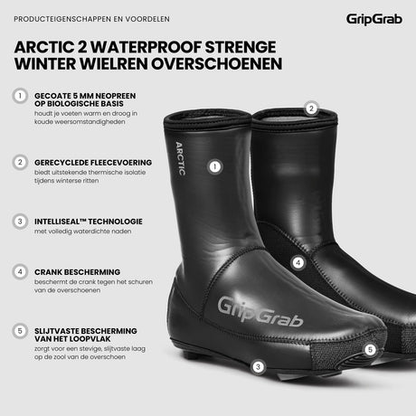 Gripgrab - arctic 2 waterproof strenge winter neopreen wielren overschoenen waterdicht met fleecevoering - zwart - unisex - maat xxxl (48 49) 48 49