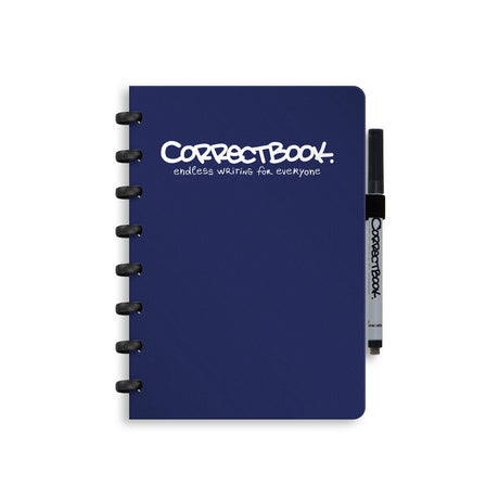 Correctbook a5 uitwisbaar notitieboek – herbruikbaar schrift – midnight blue – blanco – inclusief pen wisdoekje – aanvulbaar met extra pagina’s