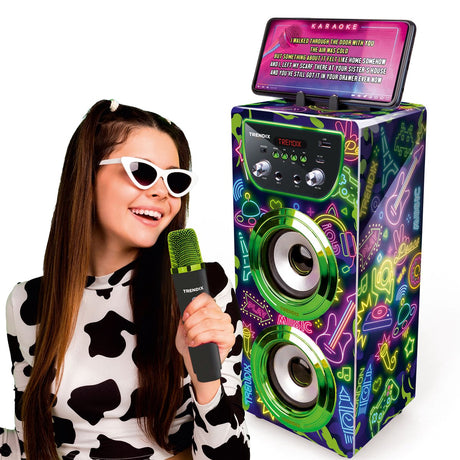Gear2play trendix - neon world karaoke speaker - karaoke set met 2 draadloze microfoons led discobal