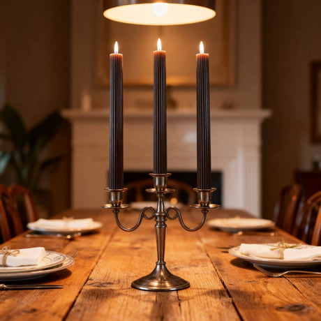Arti casa ribble dinerkaars - voordelige set van 3 kaarsen - kleur zwart - met decoratief ribbelpatroon - ongeparfumeerd zonder geur - lengte van 25 centimeter - gemaakt van paraffine wax materiaal