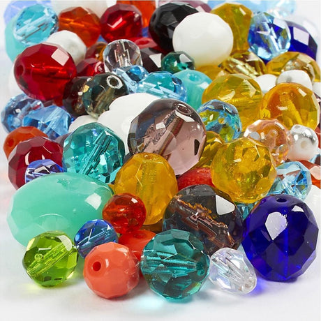 Creativ company facet glaskralen mix, afm 3-15 mm, gatgrootte 0,5-1,5 mm, 400 gr, diverse kleuren