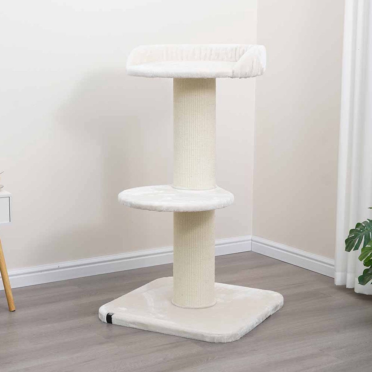 Ebi mumbai krabpaal - stevige krabpaal voor grote katten - extra dikke stam ø19cm met ligbed - 68x68x122cm - crème