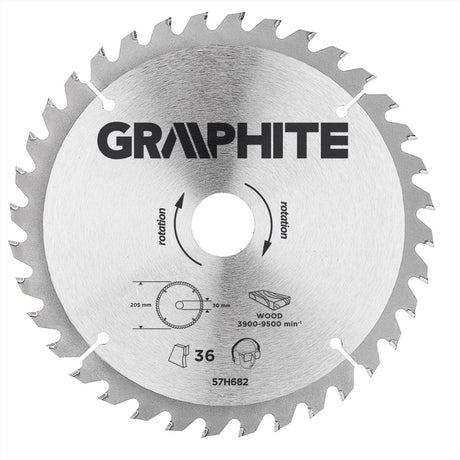 Grupa topex graphite 57h682 cirkelzaagblad voor hout 205mm, asgat 30mm, tanden 36, dikte 3,2, vulringen 16 20 25, tct