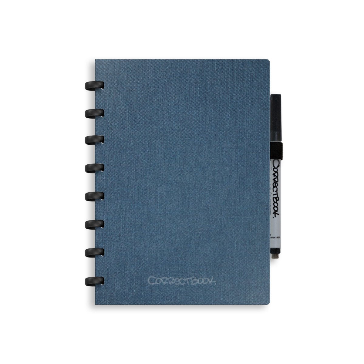Correctbook a5 uitwisbaar notitieboek – linnen hardcover – herbruikbaar schrift – steel blue – blanco – inclusief pen wisdoekje – aanvulbaar met extra pagina’s