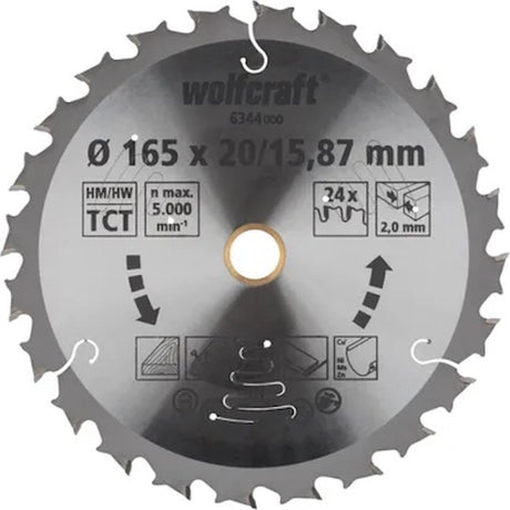 Wolfcraft - cirkelzaagblad 165 mm - 24 tanden - 20 15,87 mm boring - voor cirkelzaag - 6344000