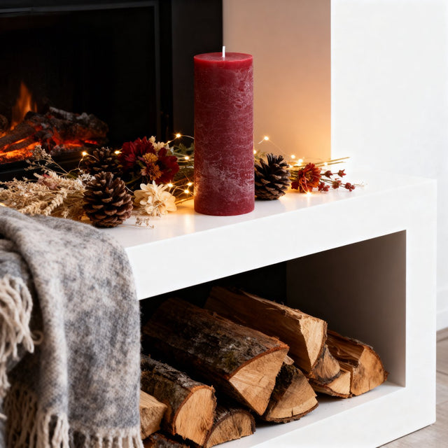 Arti casa rustieke bolkaars - donkerrood gekleurde kaars - klassieke landelijke uitstraling - lange brandtijd van wel 46 uur - sfeervolle decoratie voor binnen - afmeting ø7 x h13 cm - gemaakt van wax