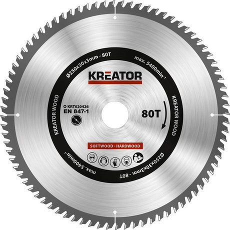 Kreator krt020426 zaagblad hout 250 mm -80t