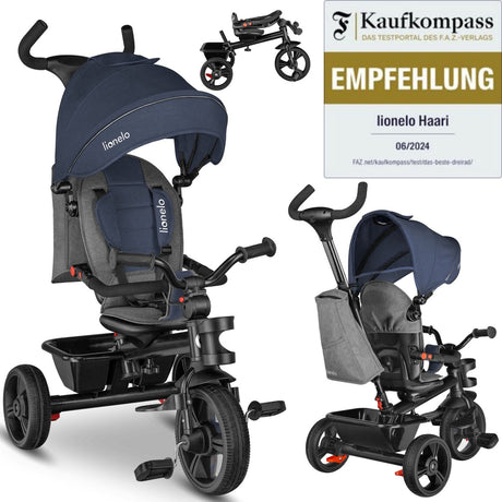 Lionelo haari - driewieler - drankhouder - 2in1 - draaibare zitting – rubberen onderhoudsvrije wielen – vrij wiel – schuifstang voor ouders – luifel – mand en tas – bekerhouder – groeit mee – vanaf 18 maanden tot 25 kg