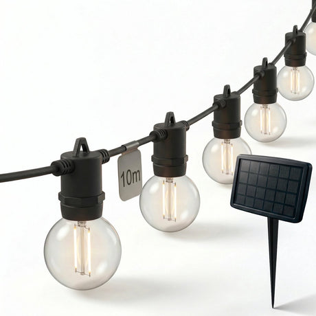 Calex vista solar lichtsnoer voor buiten 10 meter - led lichtslinger met 20 lampjes - warm wit licht - zonne-energie tuinverlichting - sfeerverlichting voor de kerstdagen