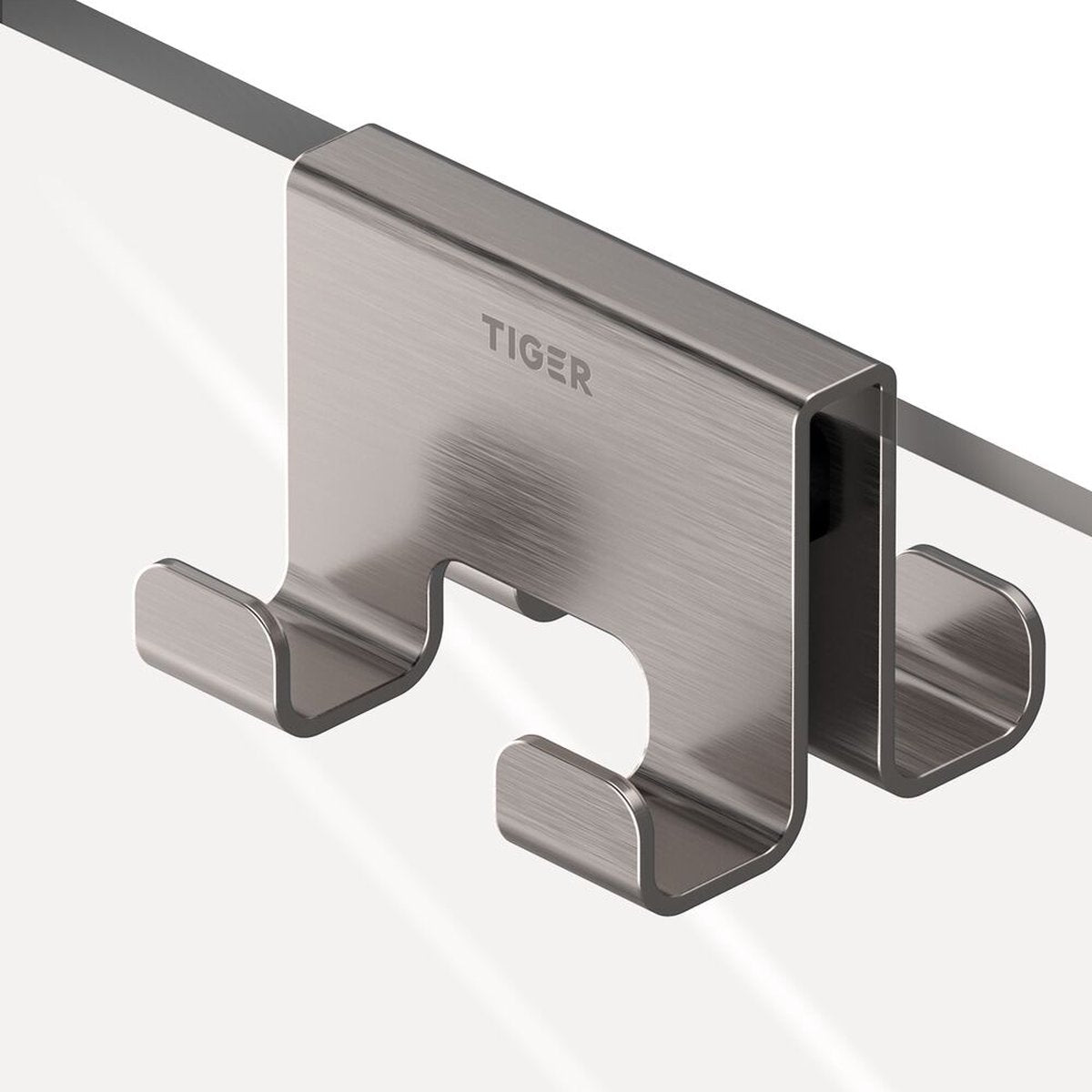 Tiger caddy - handdoekhaak voor douchecabine - glaspaneel dikte 6-8 mm - 3,5 x 7 x 5 cm- dubbel - rvs geborsteld