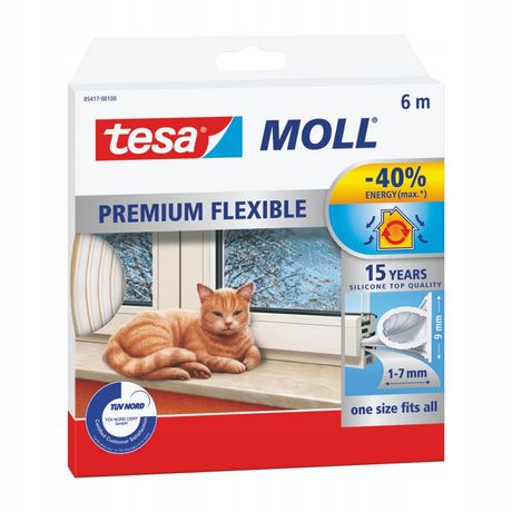 Tesa moll premium flexible - silicone pakkingen - 6m - wit - omega-profiel