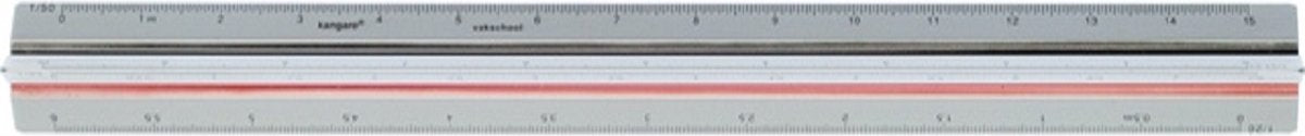 Kangaro schaalstok vakschool - 30 cm - aluminium - schaalverdeling 1:20 25 33,33 50 75 100 - k-760332
