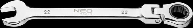 Neo tools steek ratelsleutel 22mm knik met knik nek crv staal tuv m+t