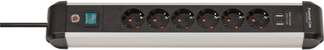 Brennenstuhl premium-alu-line stekkerdoos met usb 6-voudig 3m h05vv-f 3g1,5