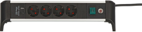 Brennenstuhl alu-office-line stekkerdoos met usb power delivery usb-laadfunctie 4-voudig 1,8 m h05vv-f 3g1.5