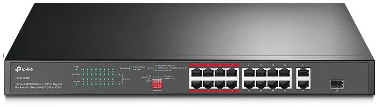 Tp-link tl-sl1218p netwerk-switch unmanaged gigabit ethernet (10 100 1000) power over ethernet (poe) 1u zwart
