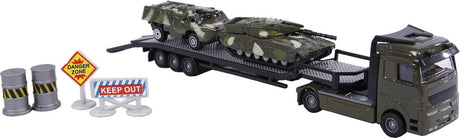 2-play militair transport diecast - vrachtwagen met tanks - 7-delig