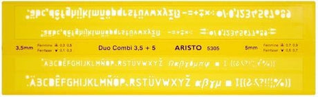 Aristo lettersjabloon duo-combi - afmetingen 245x75mm - letterhoogte 3.5 5mm - h-profiel - oranje transparant - ar-5305