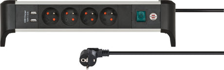 Brennenstuhl alu-office-line stekkerdoos 4-voudig penaarde met usb (stekkerblok voor op het bureau met 1,8 m kabel en schakelaar, made in germany)