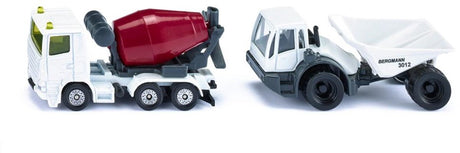 Siku 1692, bouwplaatsset, dumper en betonmixer, speelgoedauto voor kinderen, geel, metaal kunststof, kantelbare trommel, kantelbare holte