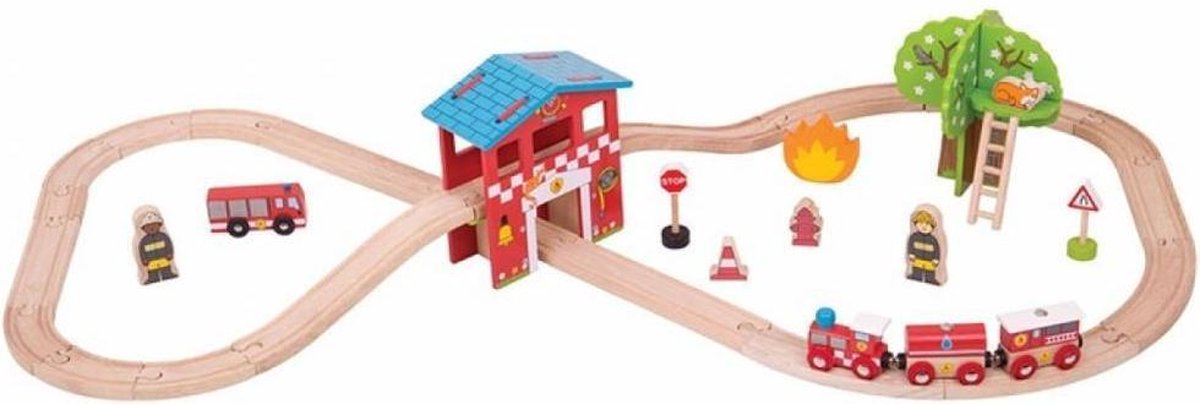 Bigjigs houten brandweer treinset - geschikt voor de meeste houten treinen