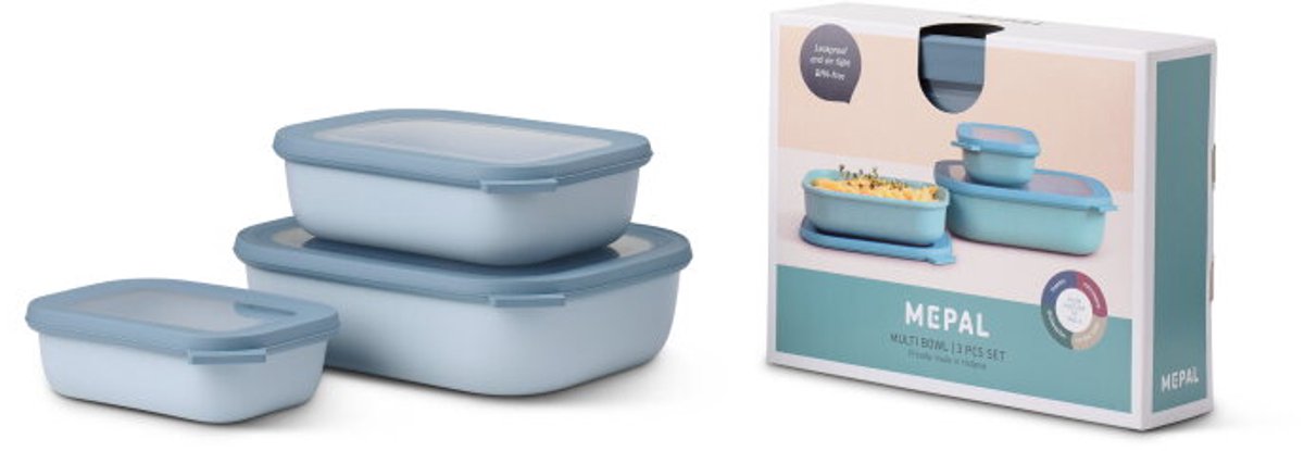 Mepal - multikom cirqula vershouddoos set - 500 + 1000 + 2000 ml - rechthoekig - nordic blue