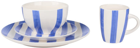 Alpina serviesset 16-delig – servies voor 4 personen – borden, kommen en mokken – vaatwasser- en magnetronbestendig - blauw wit