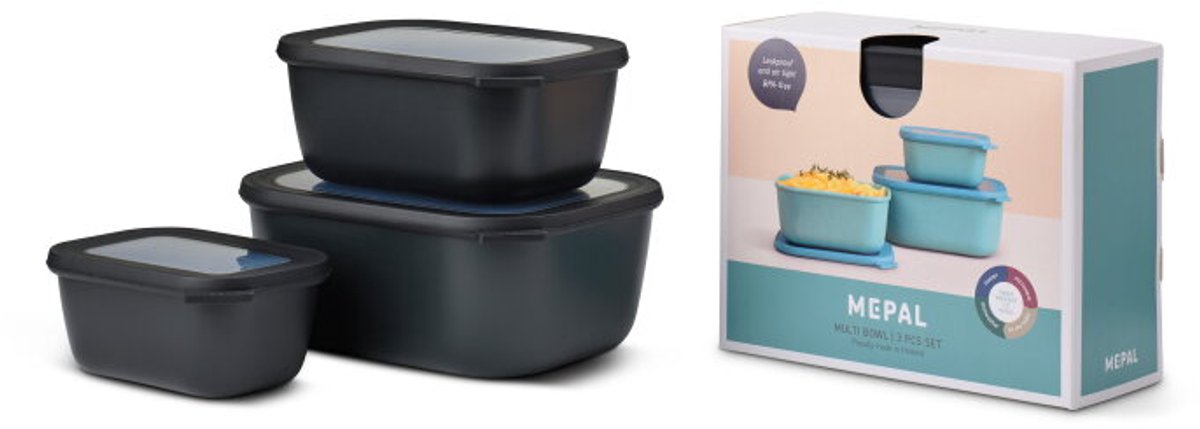 Mepal - multikom cirqula vershouddoos set - 750 + 1500 + 3000 ml - rechthoekig - nordic black