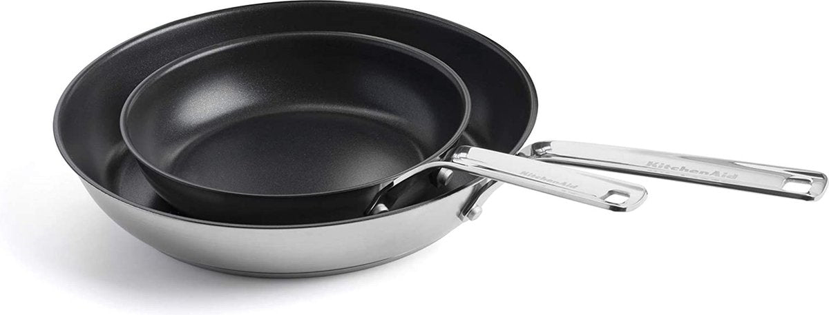 Kitchenaid stainless steel koekenpannenset 2-delig - 20 28cm - pfas-vrije antikleeflaag - pannenset inductie - keramische pan - ovenbestendig tot 160°c - zilver