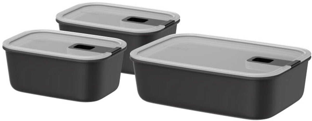 Mepal vershouddoos set easyclip - 2x 700 + 1500 ml - vershoudbakjes met schuifsluiting - geschikt voor magnetron. stoomoven. koelkast en vriezer - nordic black