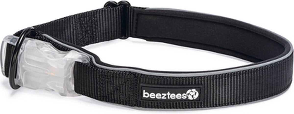 Beeztees safety gear parinca halsband hond - hondenhalsband - led - nylon - zwart - 50-55x2,5 cm xl