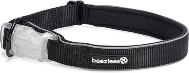 Beeztees safety gear parinca halsband hond - hondenhalsband - led - nylon - zwart - 50-55x2,5 cm xl